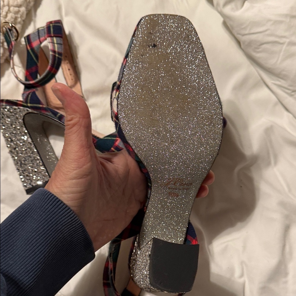 🪲 RARE J. Crew Harlow Plaid and Glitter Heels Plaid Festive holiday 10.5 - Picture 7 of 14